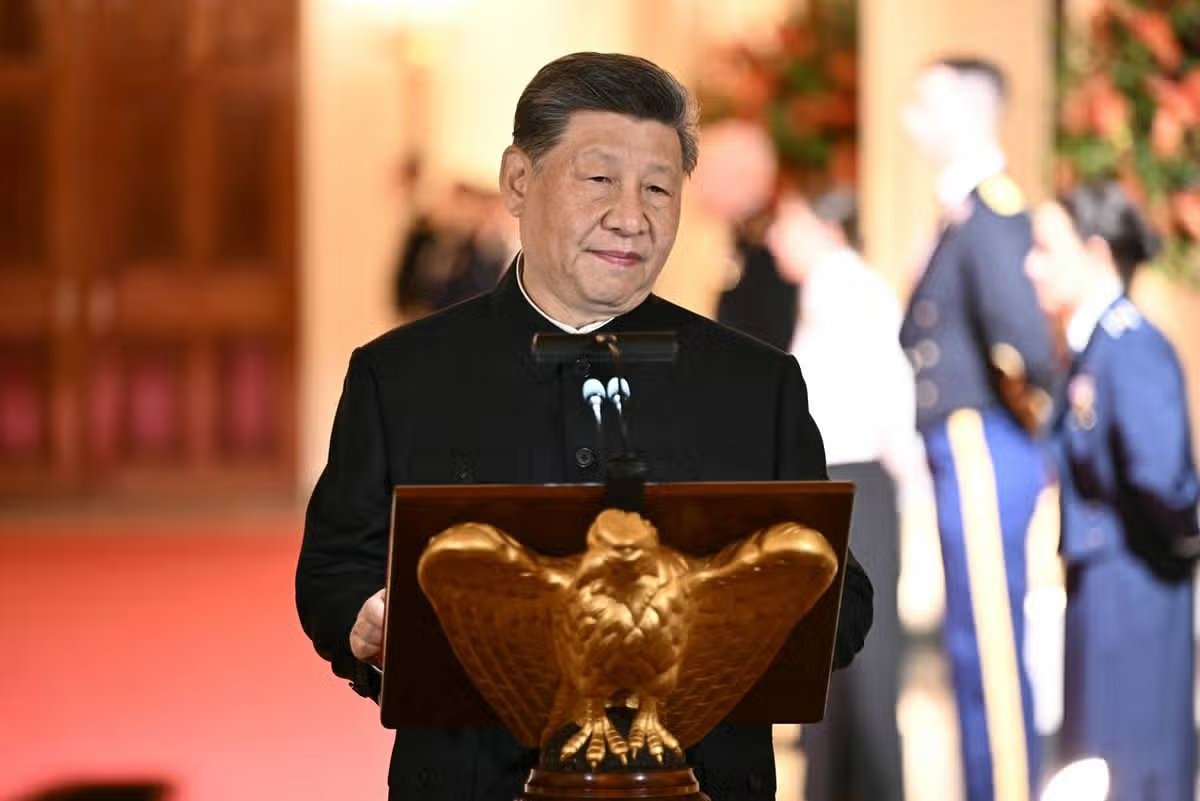 El presidente chino, Xi Jinping, pronuncia un discurso en una cena de estado ofrecida por el presidente estadounidense, Donald Trump.