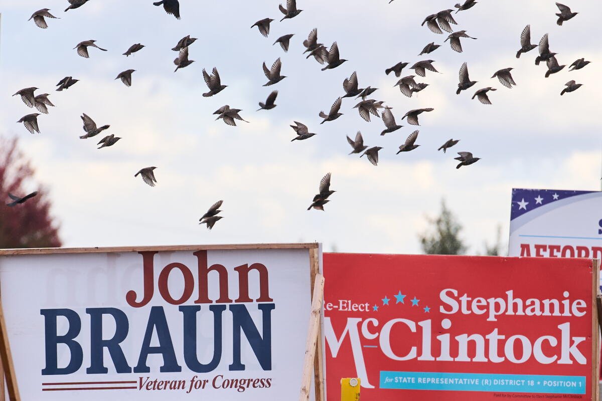 Entre otros carteles de campaña se muestra un cartel del senador del estado de Washington, John Brown, republicano por Centralia.