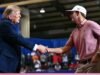 Las estrellas del PGA Tour cantan en el mitin de Donald Trump, y el rostro del presidente lo dice todo